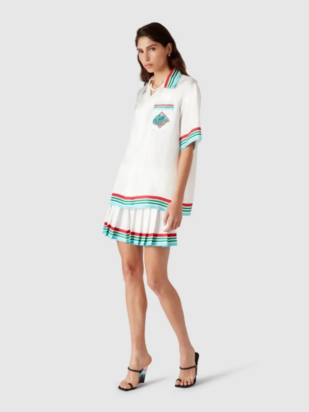 White Casa Way World Series Pleated Silk Skirt