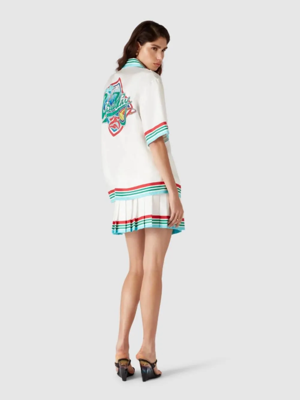 White Casa Way World Series Pleated Silk Skirt
