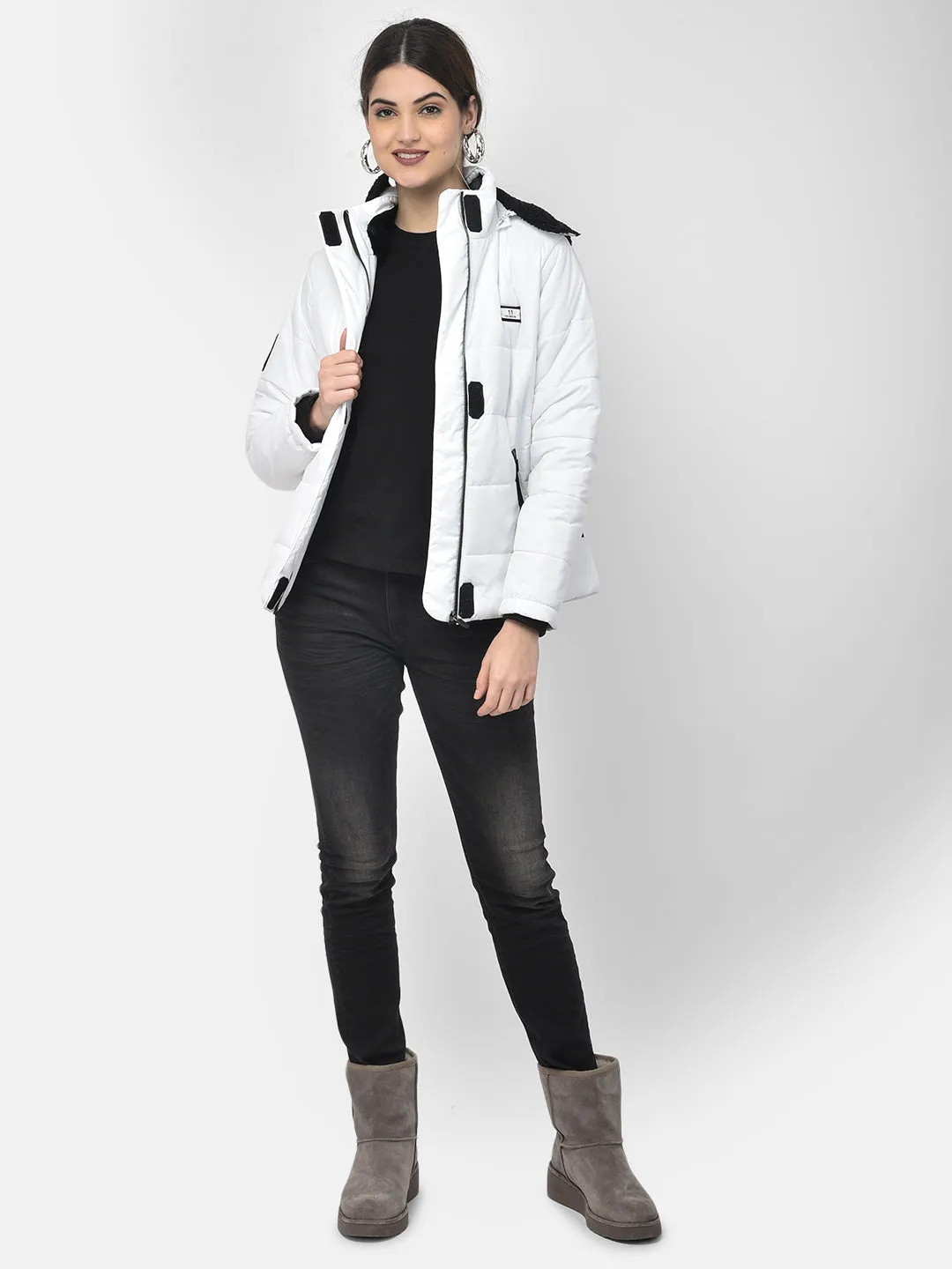 White Detachable Hood Jacket