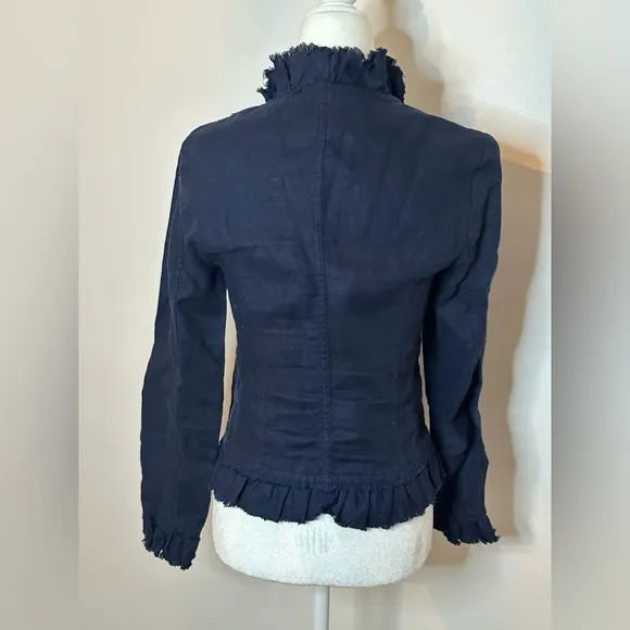 White House Black Market women’s fitted Linen jacket w ruffle details Sz Xs