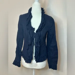 White House Black Market women’s fitted Linen jacket w ruffle details Sz Xs