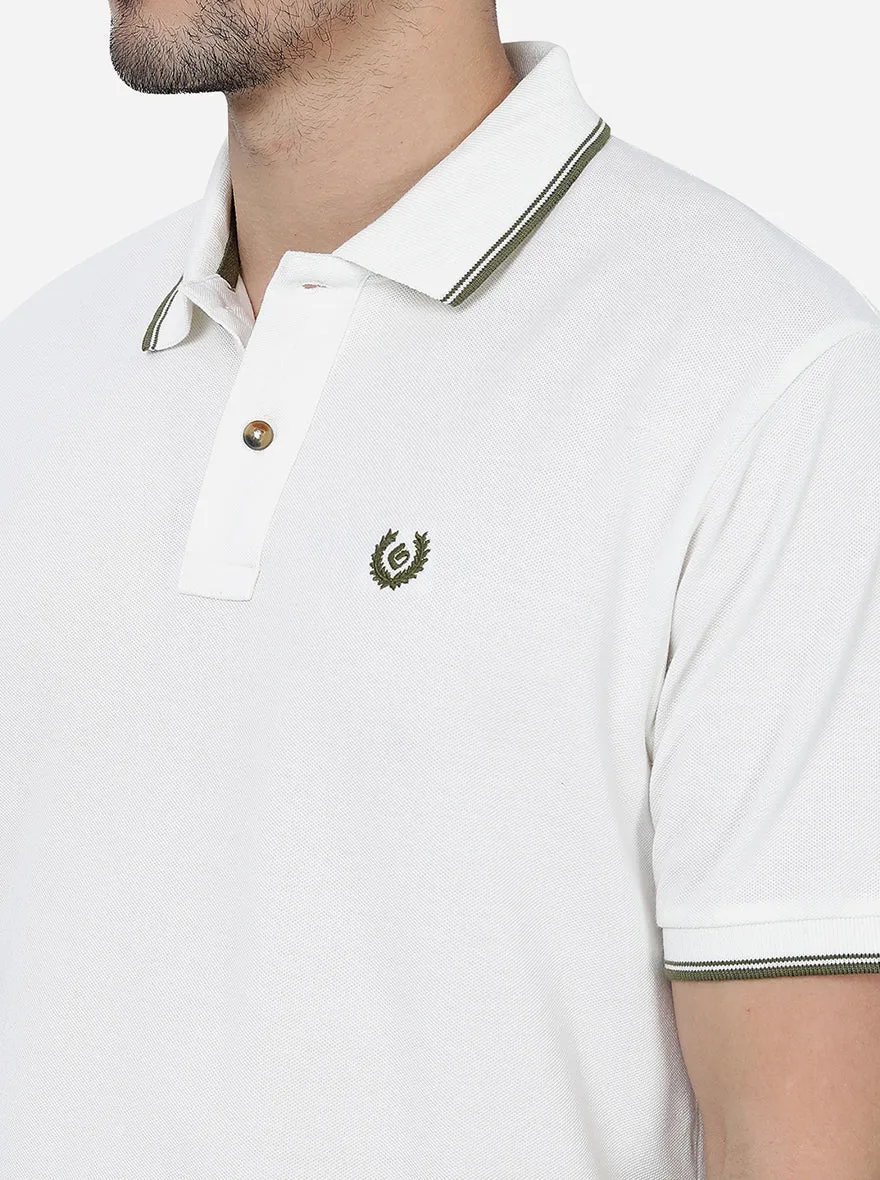 White Solid Slim Fit Polo T-Shirt | Greenfibre