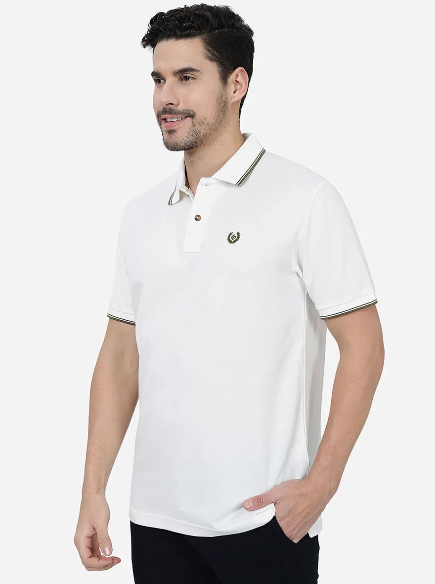 White Solid Slim Fit Polo T-Shirt | Greenfibre