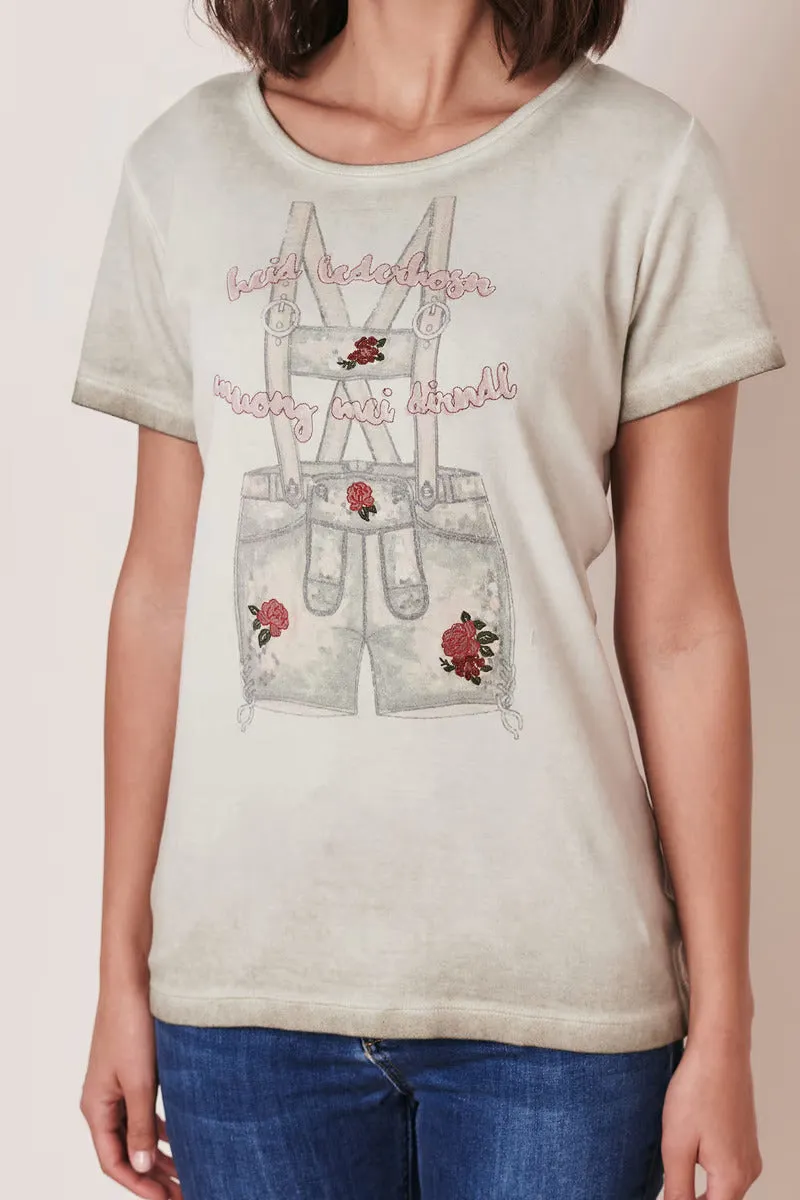 Woman's T-Shirt with Lederhosen Print