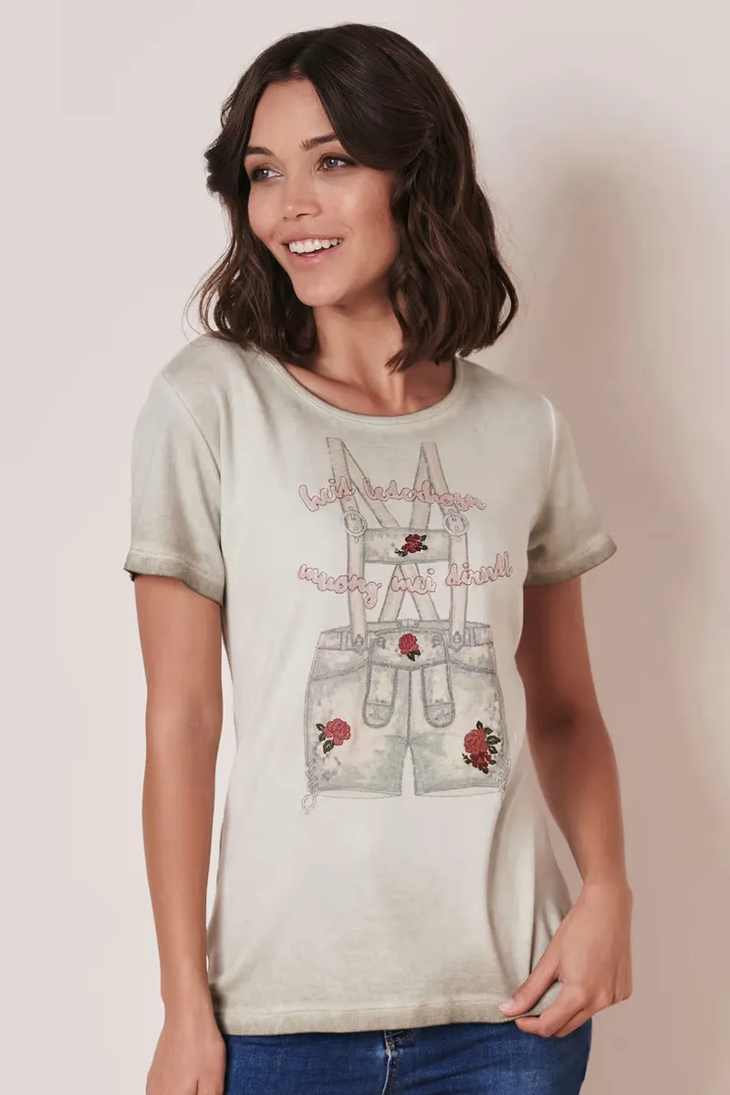 Woman's T-Shirt with Lederhosen Print