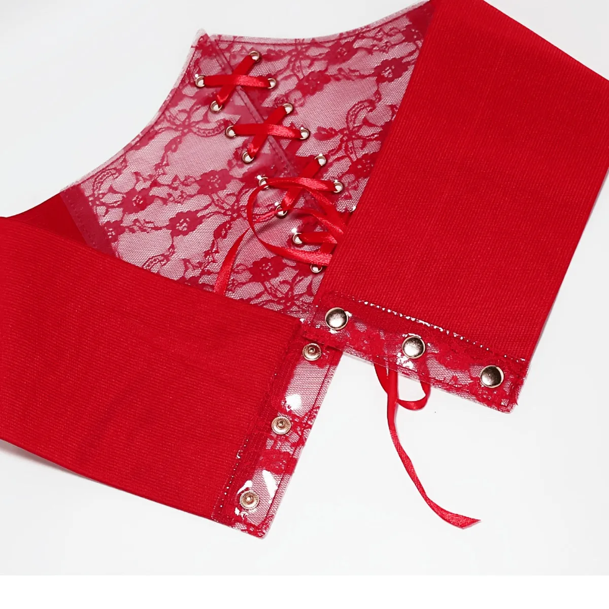 Women's Lace Waist Cincher Faux Leather Elastic Waist Belt