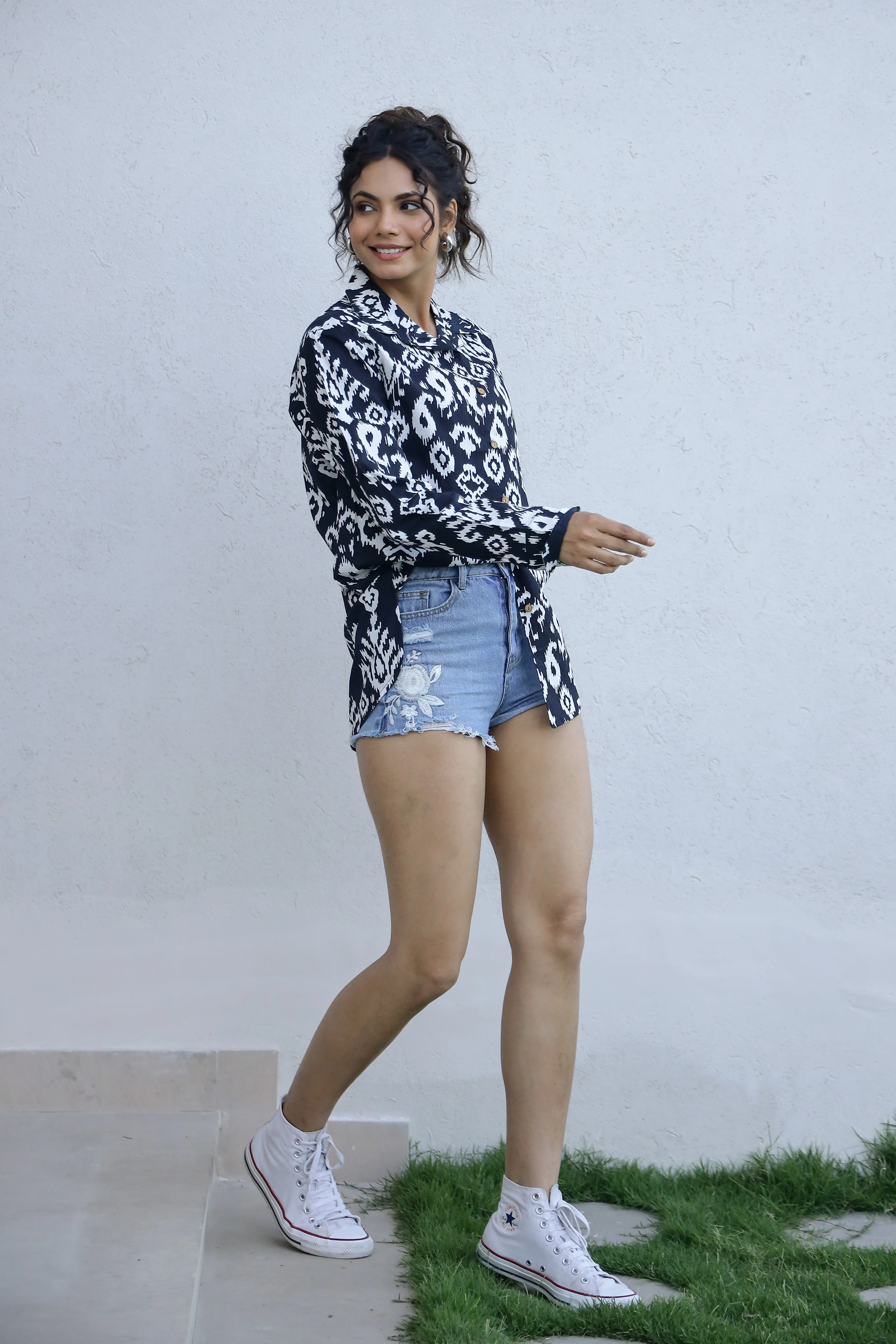 Women's Navy Ikat Boho Shirt - Effortless Style