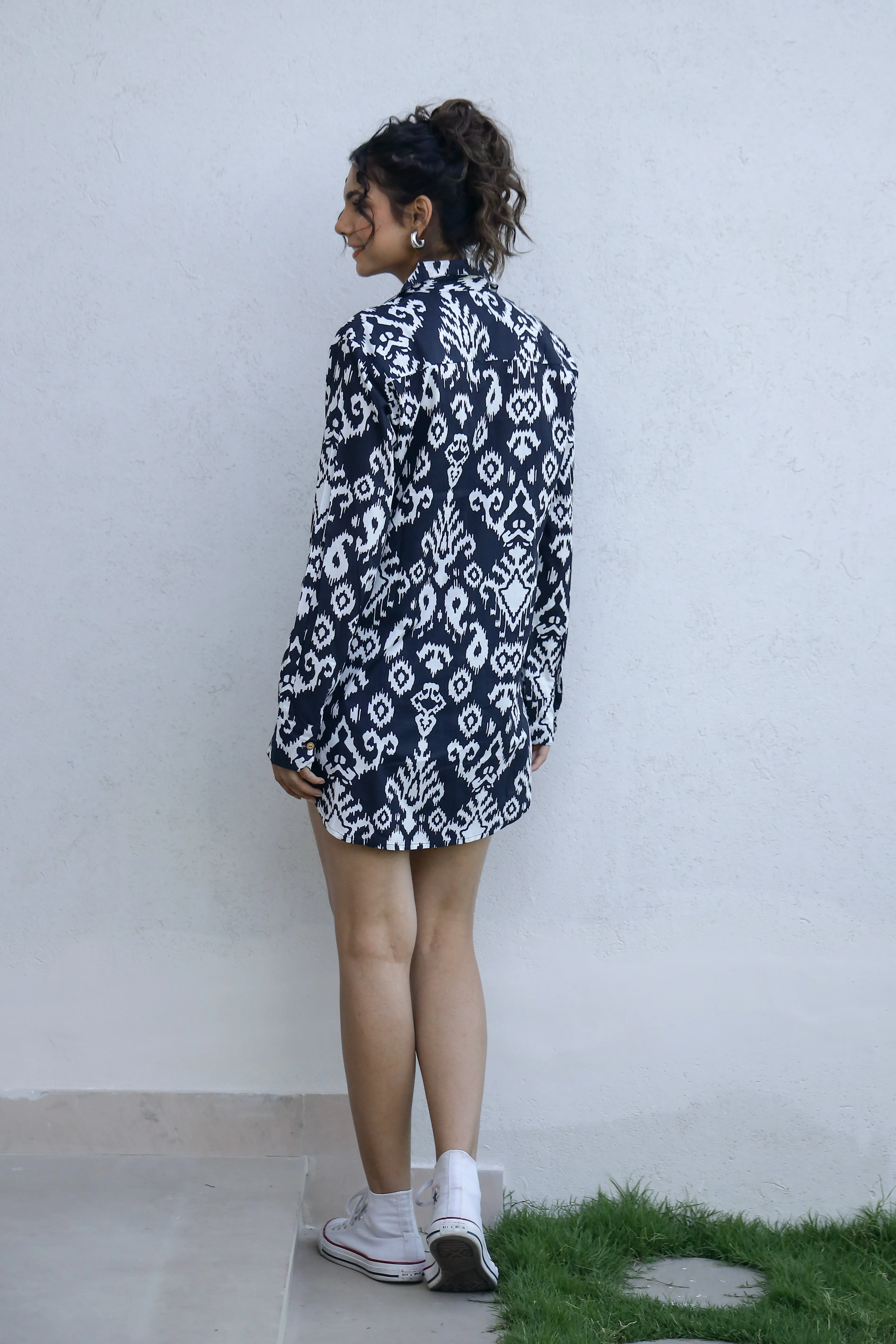 Women's Navy Ikat Boho Shirt - Effortless Style