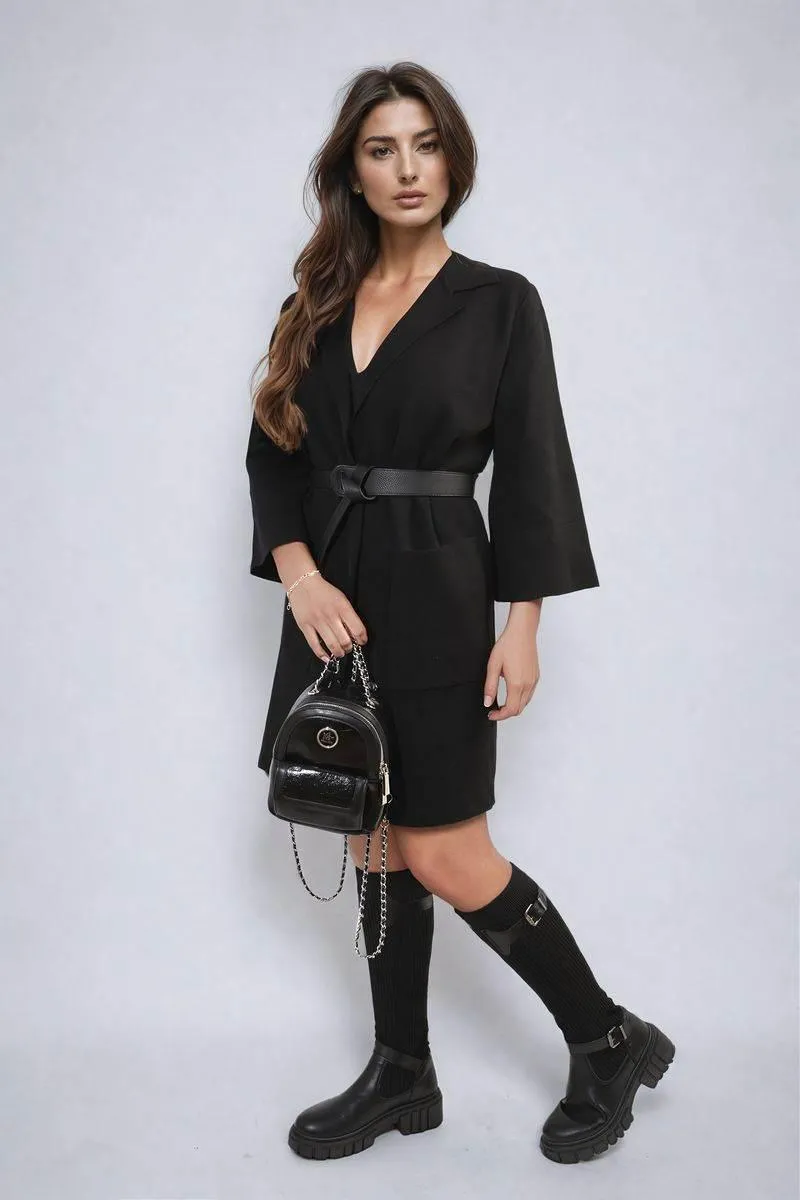 Womens Open Front Longline Knitted Cardigan with Front Pockets