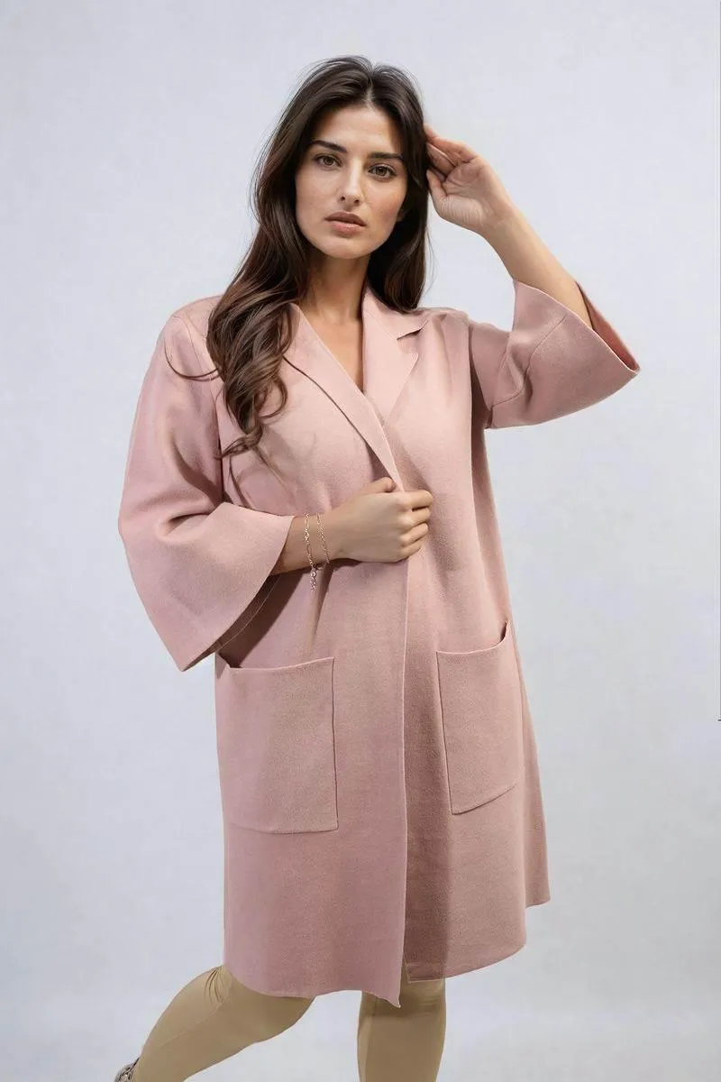 Womens Open Front Longline Knitted Cardigan with Front Pockets