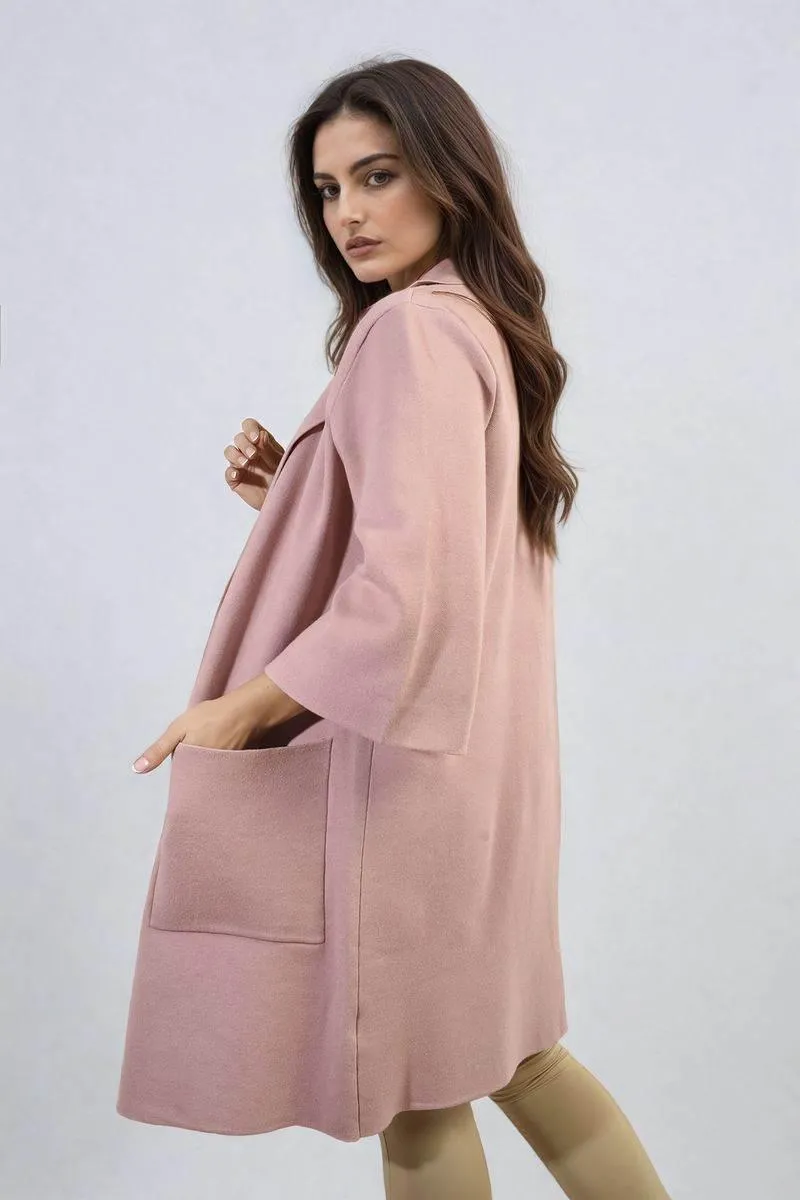 Womens Open Front Longline Knitted Cardigan with Front Pockets