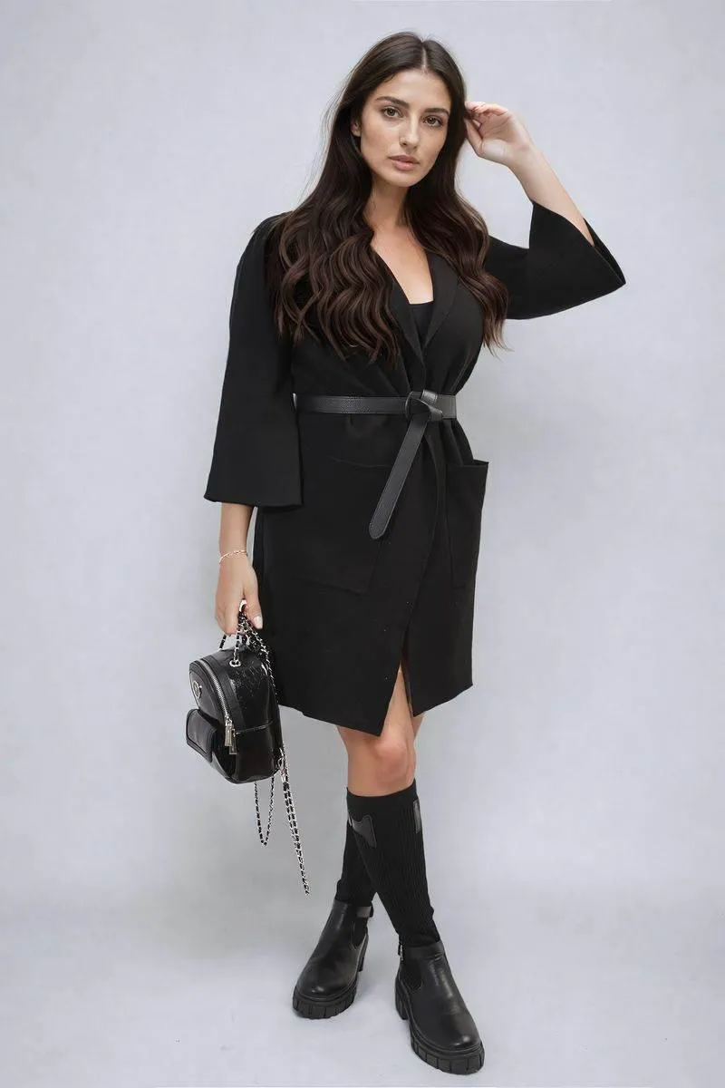 Womens Open Front Longline Knitted Cardigan with Front Pockets