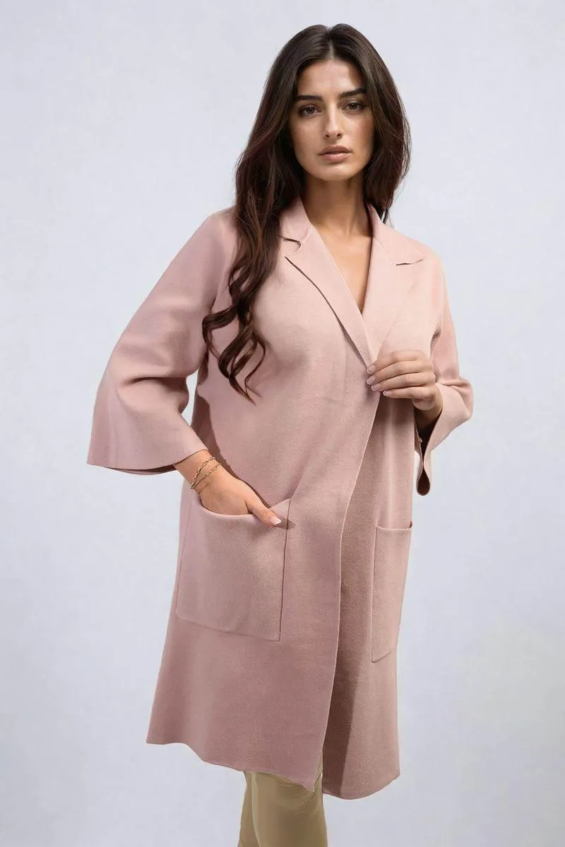 Womens Open Front Longline Knitted Cardigan with Front Pockets