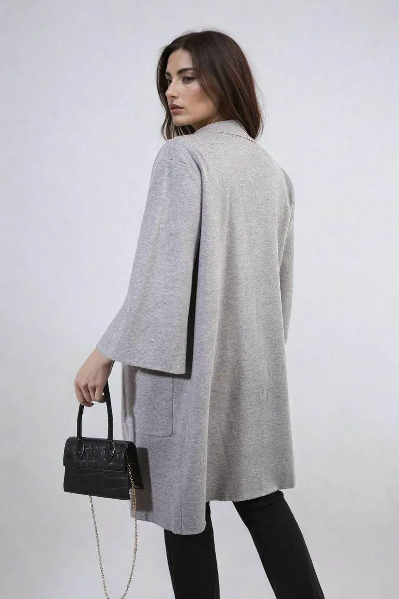Womens Open Front Longline Knitted Cardigan with Front Pockets