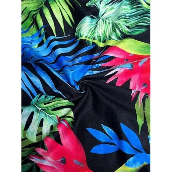 Women's Two-Piece Set Includes Pink Wrap Crop Top And Tropical Print Mini Skirt