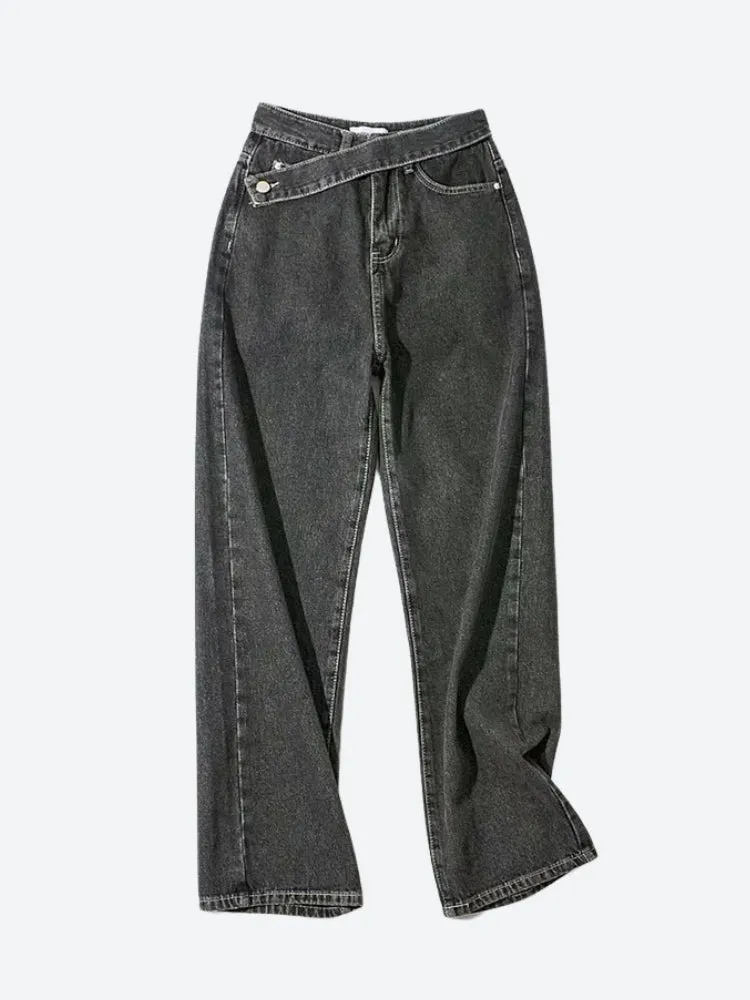 Y2K Asymmetric Denim Belt Jeans