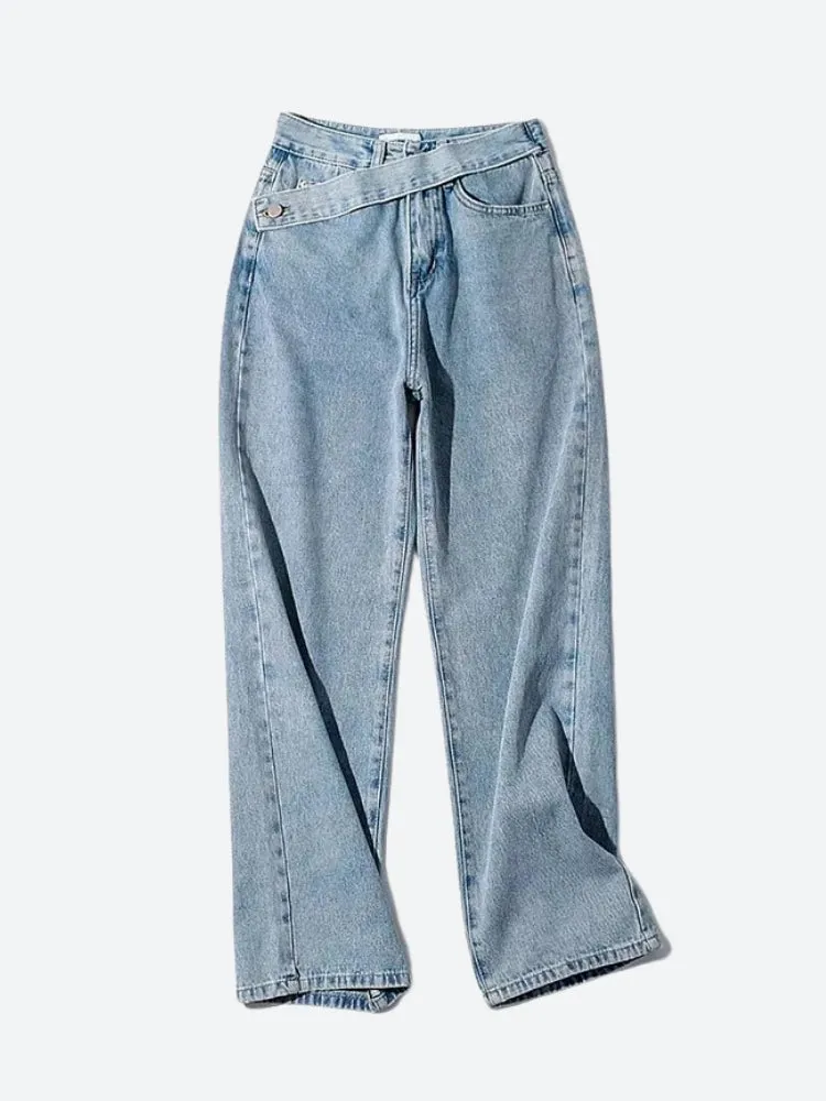 Y2K Asymmetric Denim Belt Jeans
