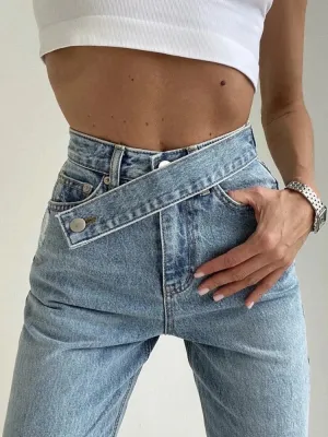 Y2K Asymmetric Denim Belt Jeans