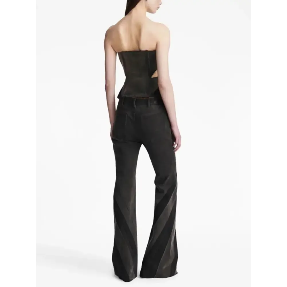 Y2K Denim Two-Piece Set with Tube Top and Patch Jeans