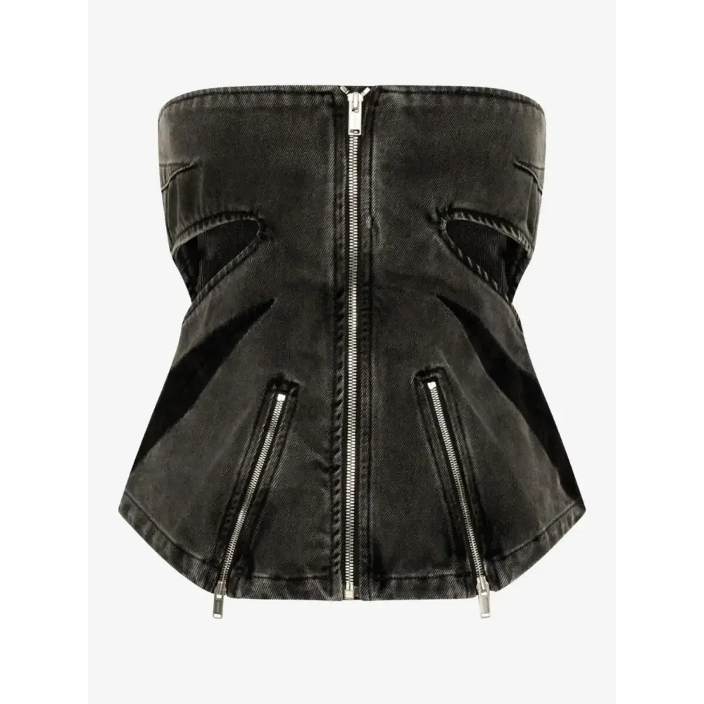 Y2K Denim Two-Piece Set with Tube Top and Patch Jeans