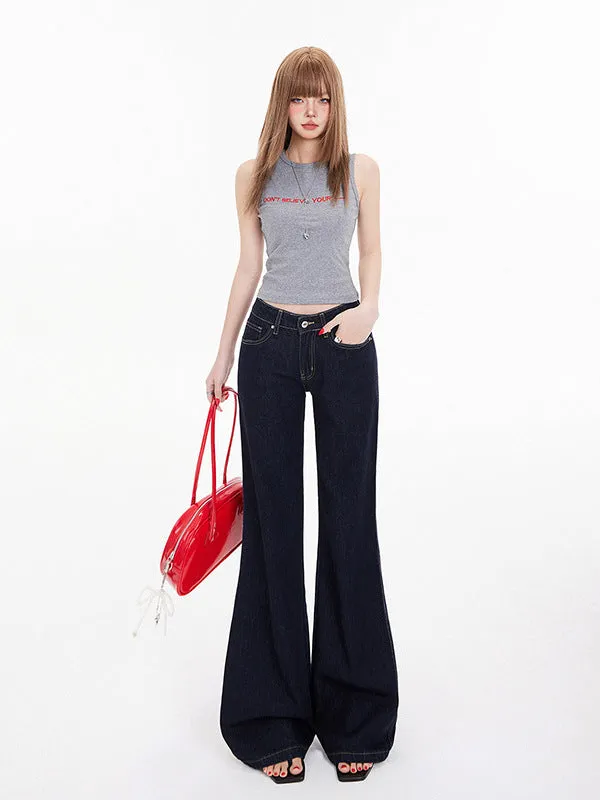 Y2K Low Rise Flared Jeans | Vintage Bootcut Denim Pants with Pockets for Women