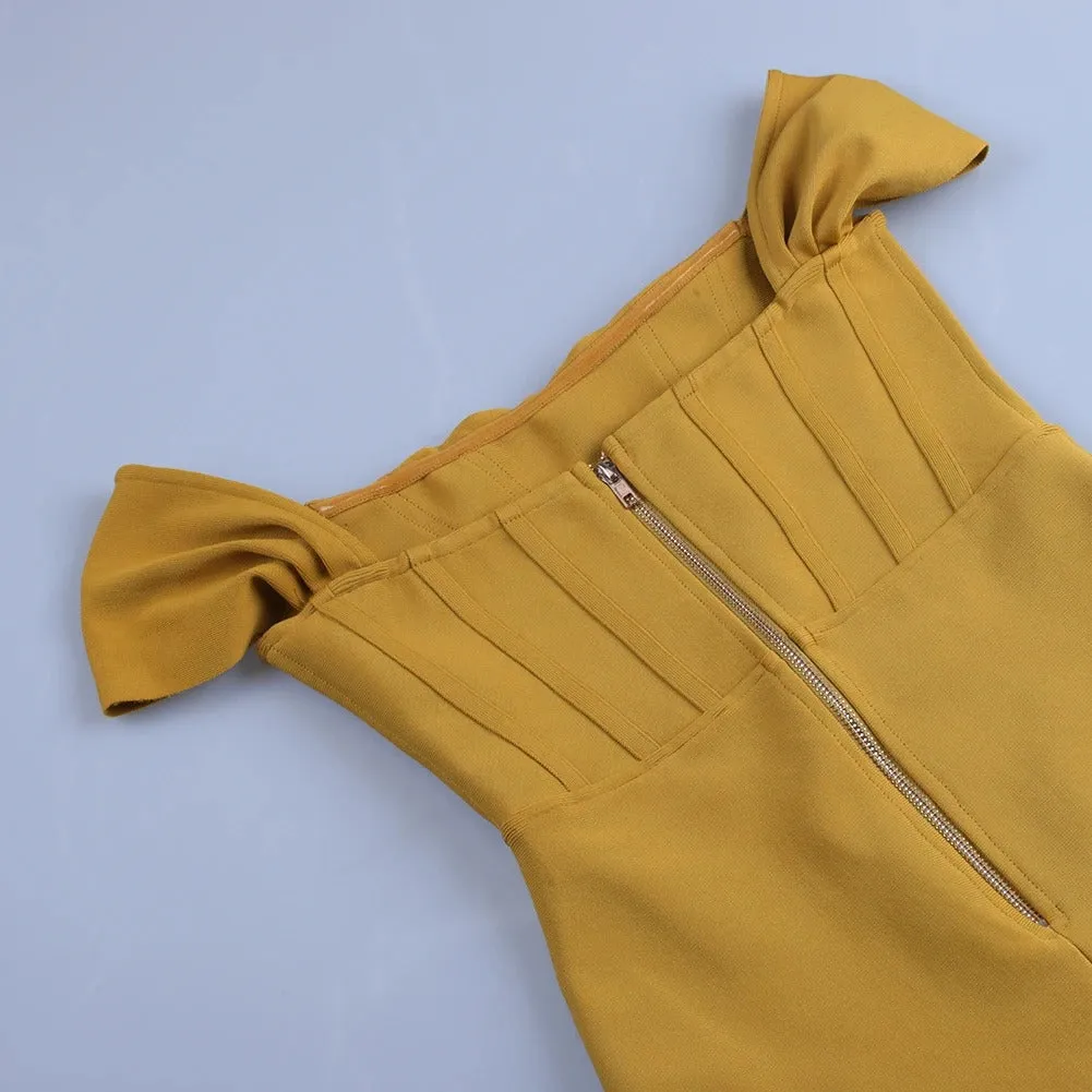 Yellow-Green Off Shoulder Bandage Dress