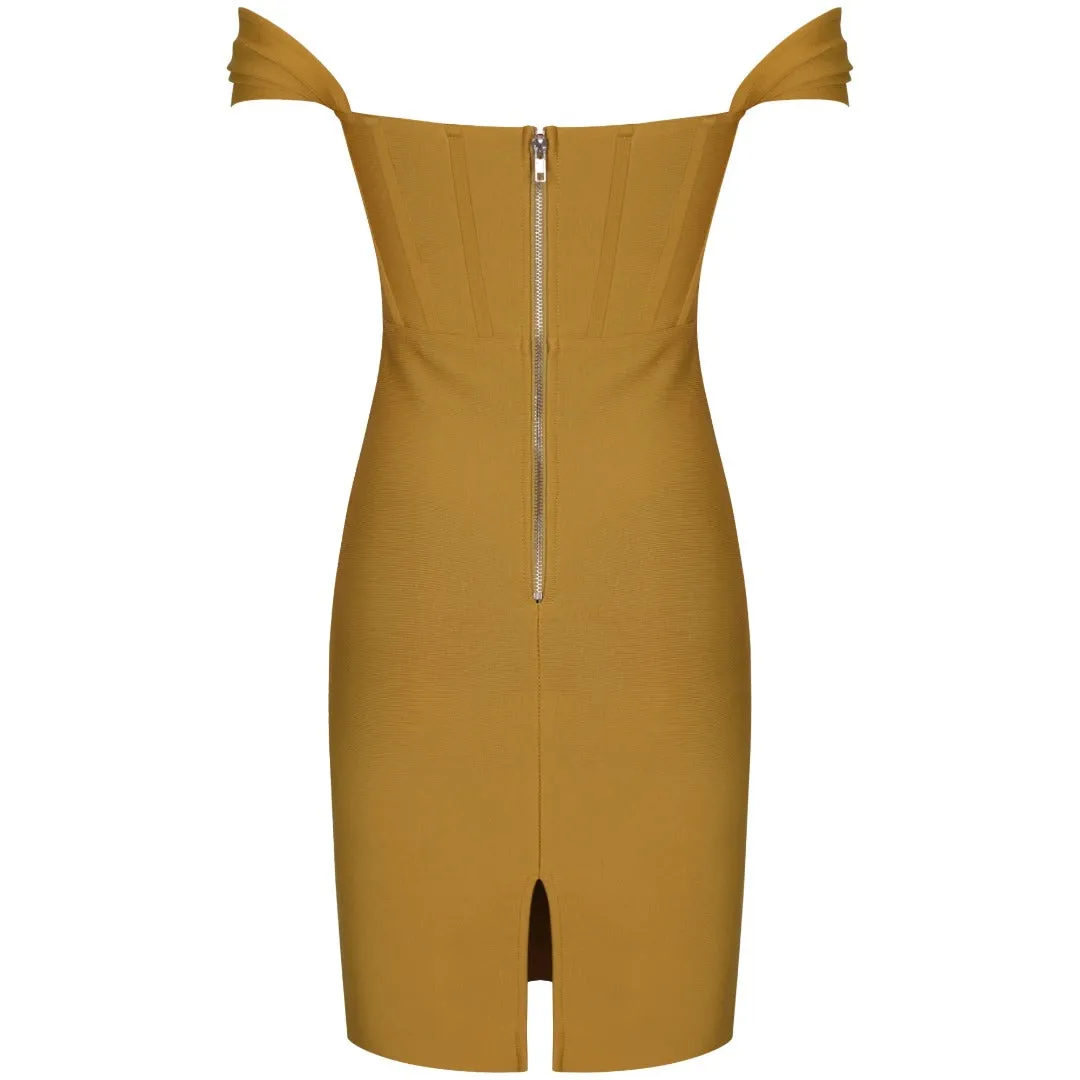 Yellow-Green Off Shoulder Bandage Dress
