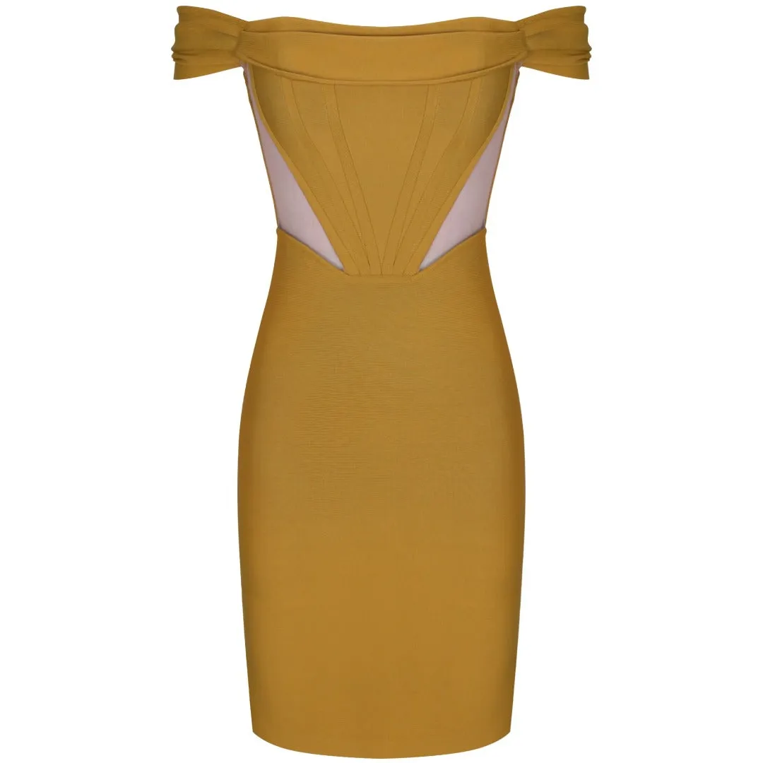 Yellow-Green Off Shoulder Bandage Dress
