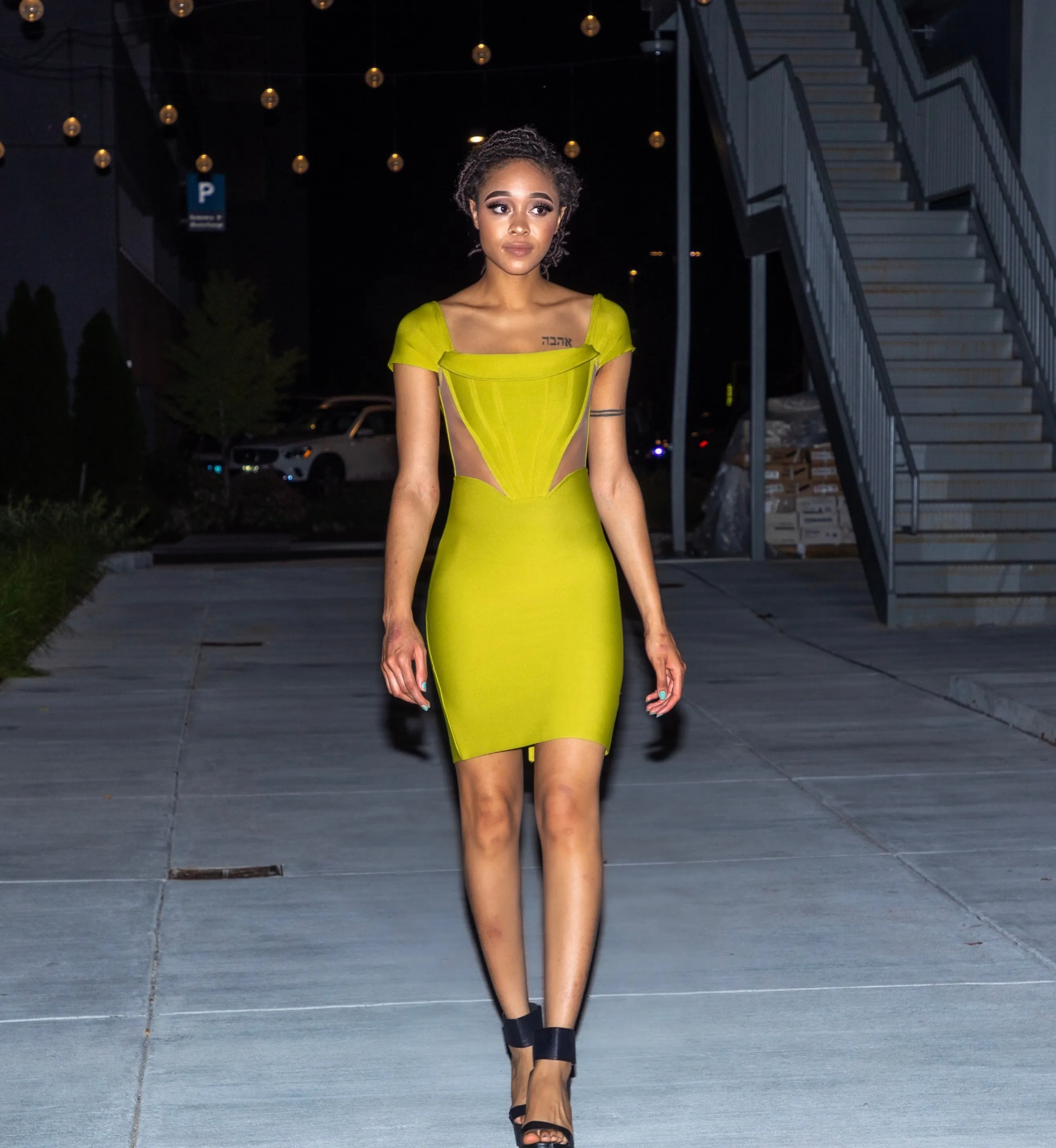 Yellow-Green Off Shoulder Bandage Dress