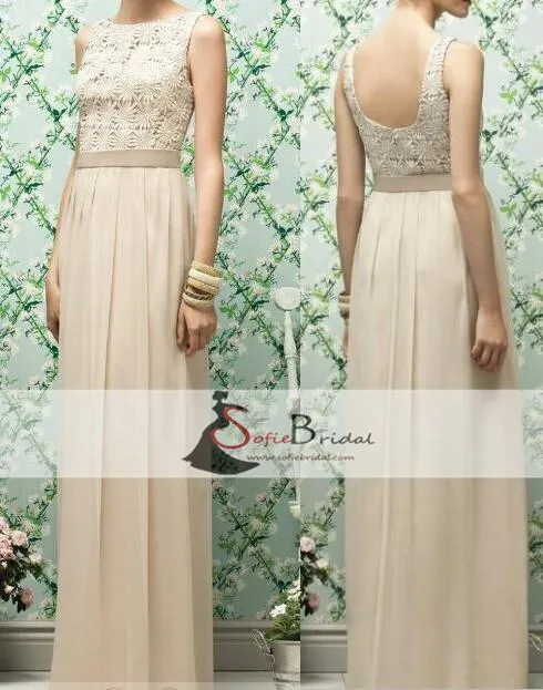 Yellow Lace Top Chiffon Bridesmaid Dresses, Lovely Wedding Guest Dresses, Long Bridesmaid Dresses, PD0481