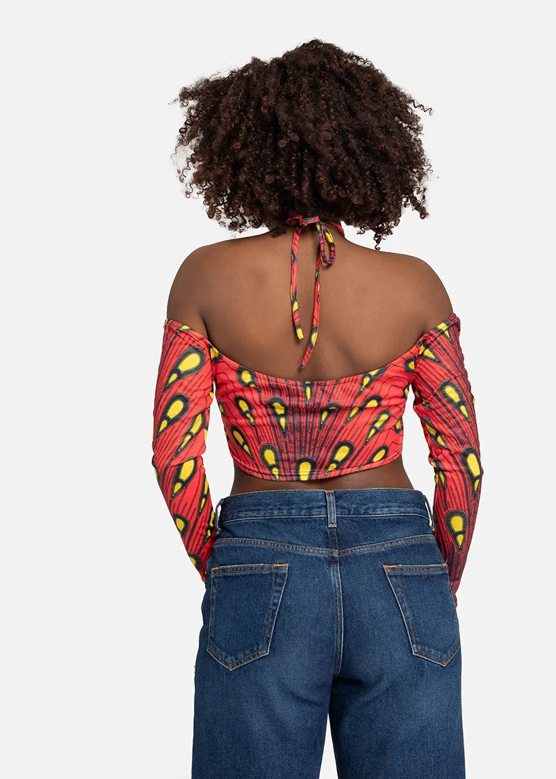 Zelena  African Print Halter Lace-up Top