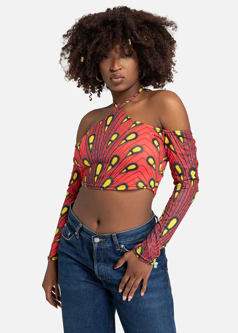 Zelena  African Print Halter Lace-up Top