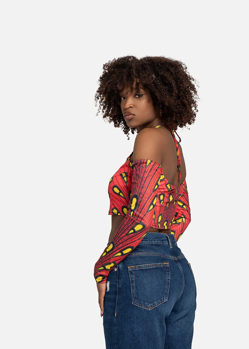 Zelena  African Print Halter Lace-up Top