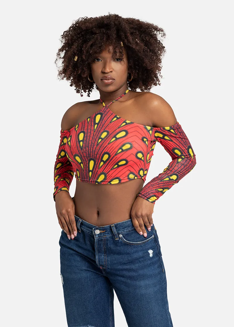 Zelena  African Print Halter Lace-up Top