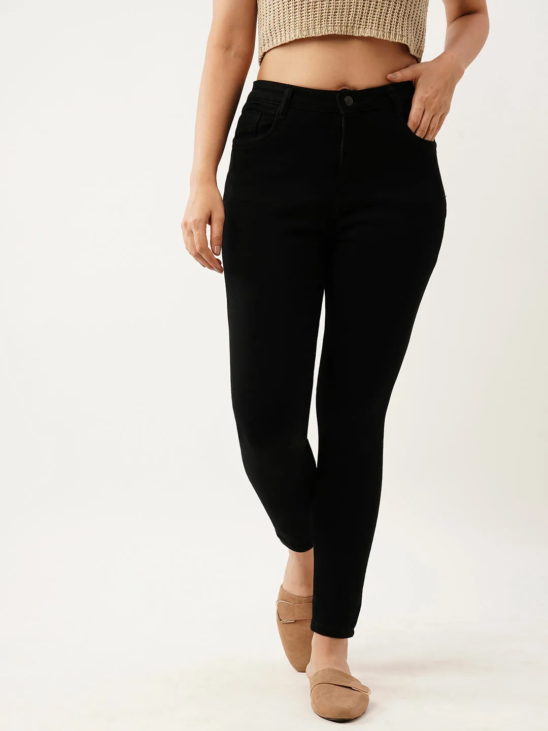 ZOLA Exclusive Ankle Length Denim High Waist Stretchable Black Pencil Fit Jeans For Women
