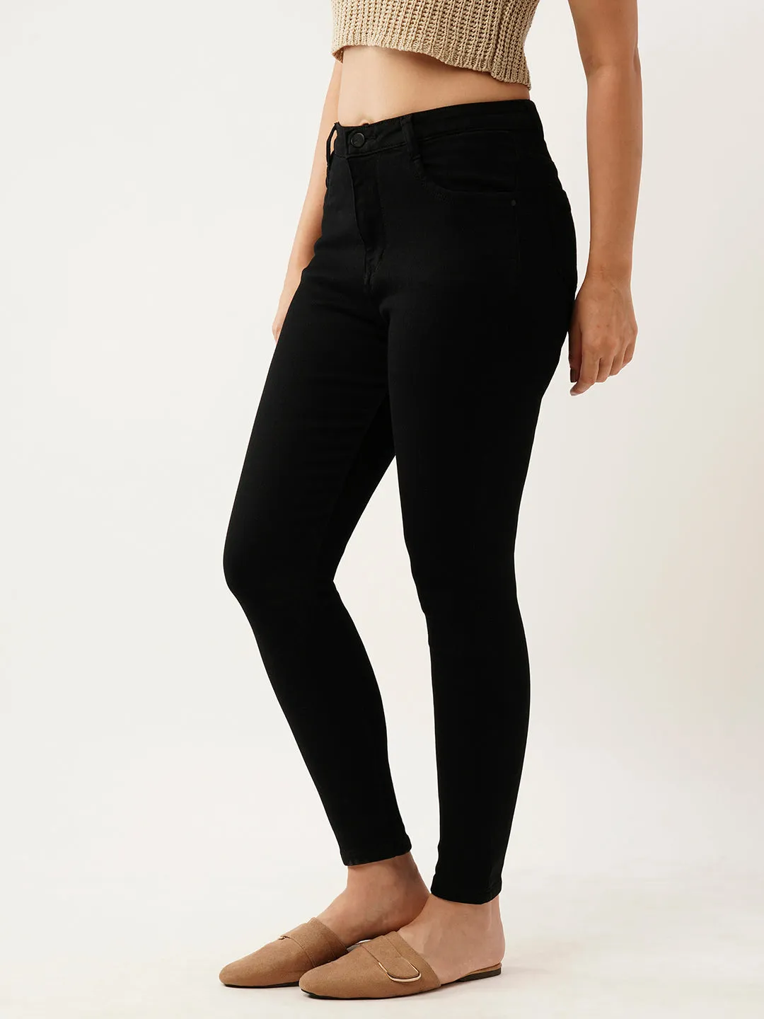 ZOLA Exclusive Ankle Length Denim High Waist Stretchable Black Pencil Fit Jeans For Women