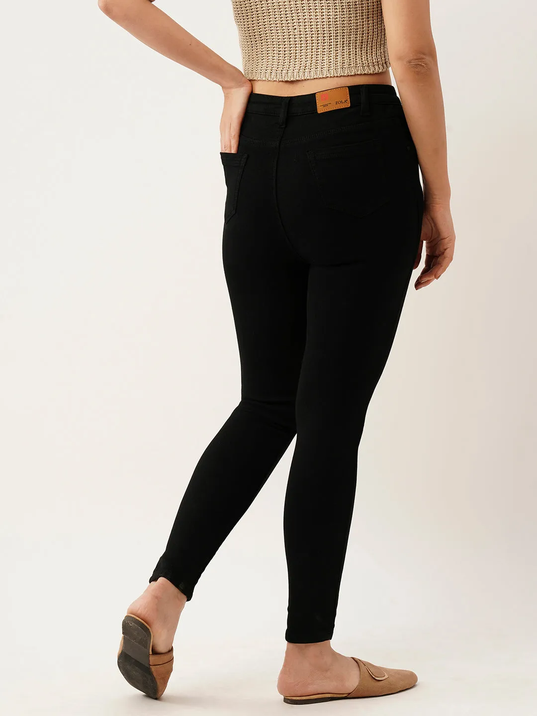 ZOLA Exclusive Ankle Length Denim High Waist Stretchable Black Pencil Fit Jeans For Women