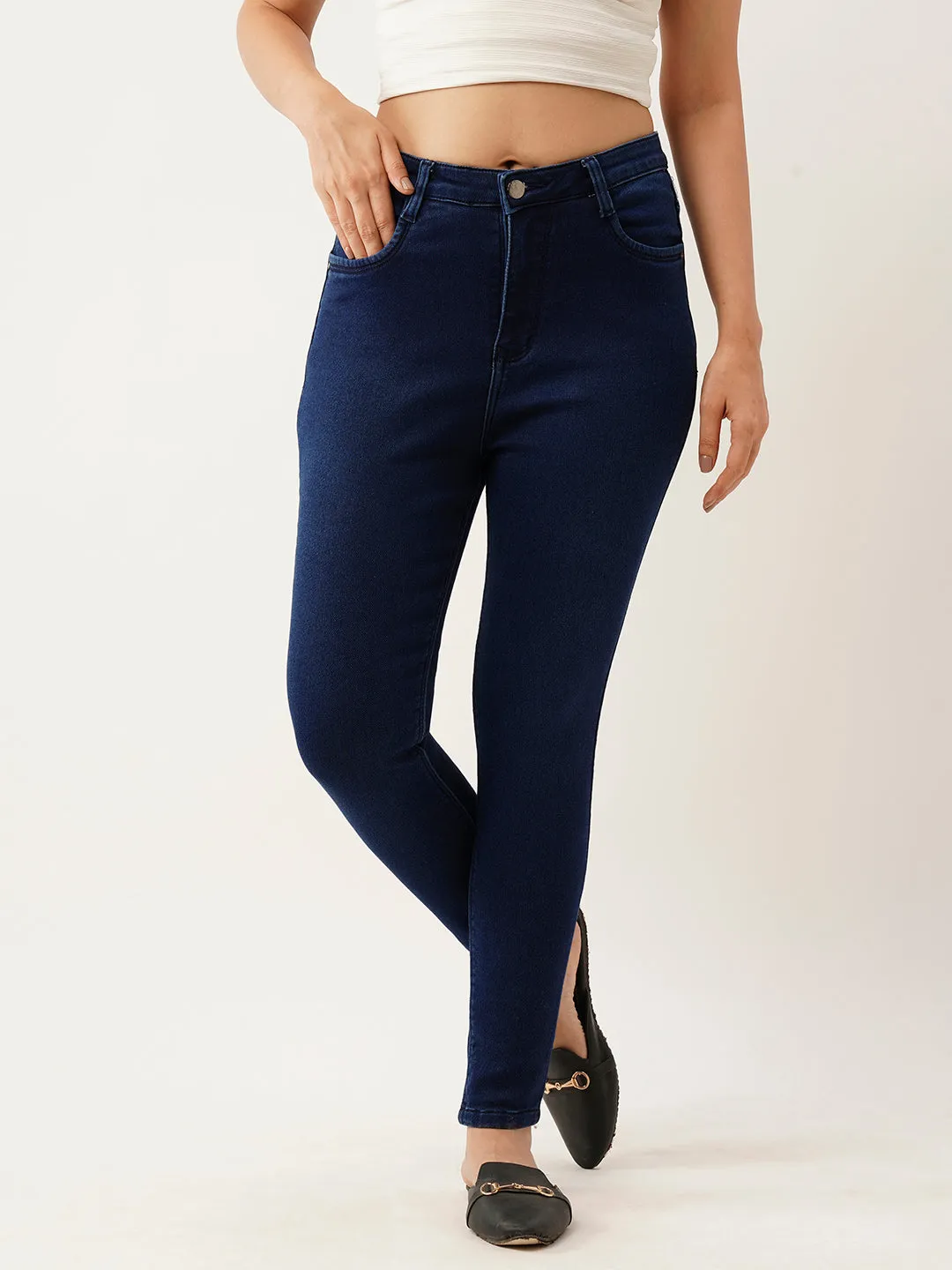ZOLA Exclusive Ankle Length Denim High Waist Stretchable DxBlue Pencil Fit Jeans For Women