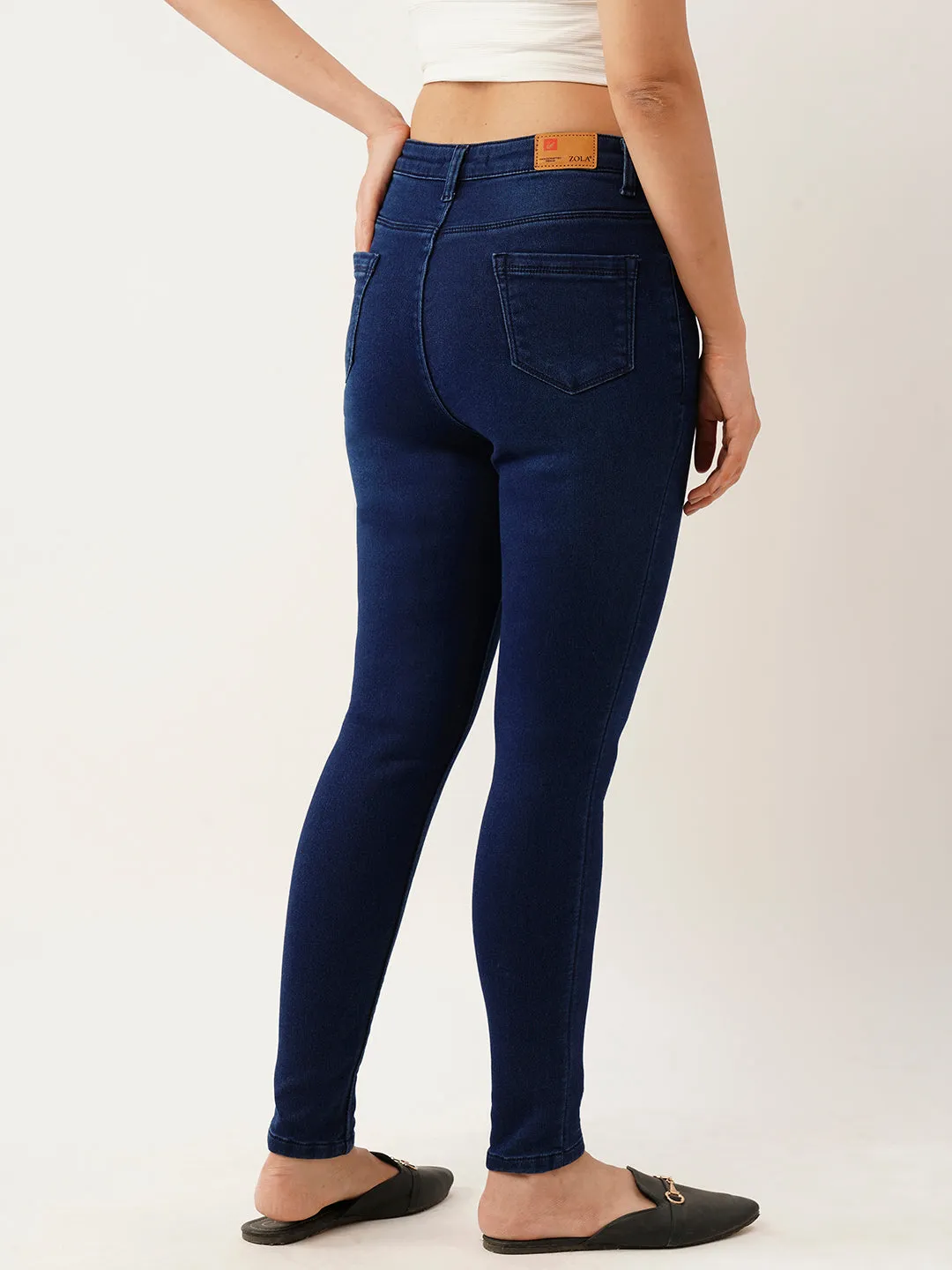 ZOLA Exclusive Ankle Length Denim High Waist Stretchable DxBlue Pencil Fit Jeans For Women