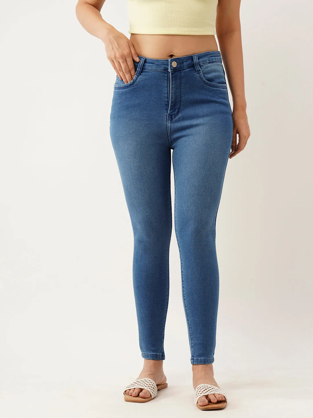 ZOLA Exclusive Ankle Length Denim High Waist Stretchable Stone Pencil Fit Jeans For Women
